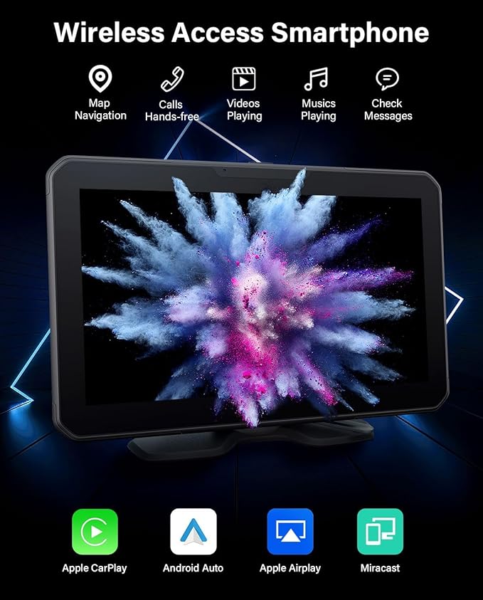 7" HD Apple Carplay Screen for Car，2-in-1 Wireless CarPlay Suitable for Apple CarPlay and Android Auto, Apple CarPlay with GPS Navigation, Voice Control, Mirror Link, Bluetooth for Most Vehicle