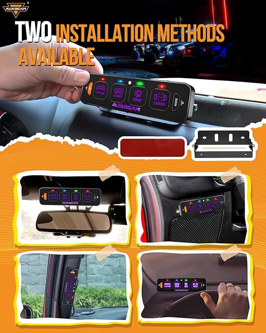 Auxbeam 4 Gang Slim Switch Panel RGB AS-R40 Toggle Momentary Pulsed Dimmable Backlight Multifunction Switch Panel with Memory Function for 12-24V Truck Offroad Car Marine Waterproof 2 Years Warranty