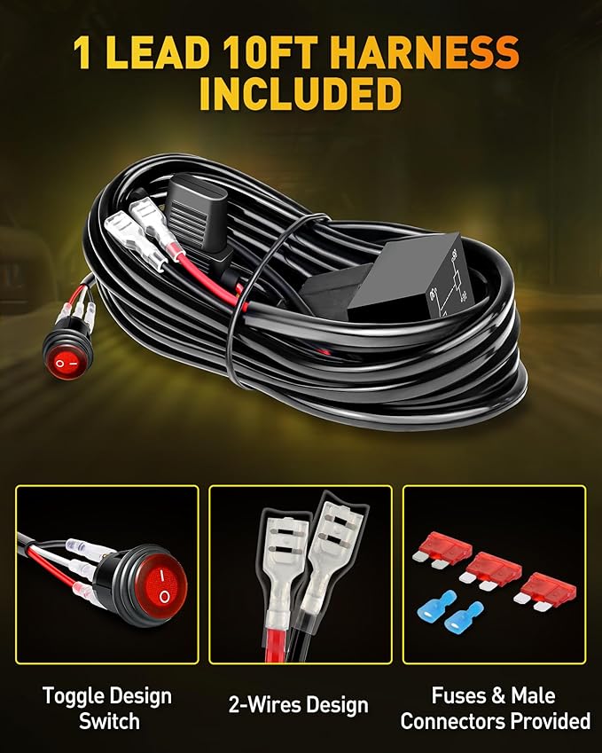 NAOEVO 12 Inch LED Light Bar, 300W 30000LM LED Offroad/Driving/Fog Lights with Wiring Harness Kit, Spot Flood Work Lights for Truck UTV ATV Golf Cart Boat, 1 Pc (Yellow)