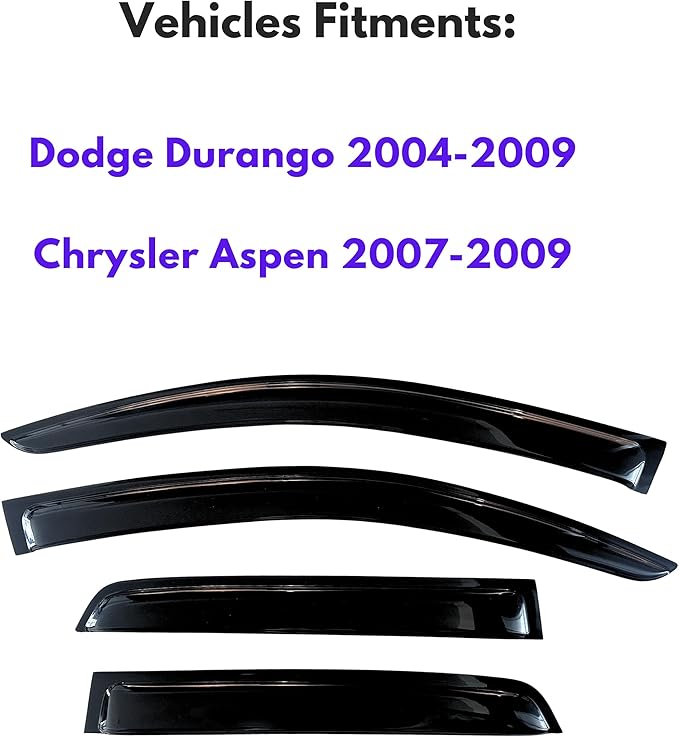 KPY Window Visors Compatible with Dodge Durango 2004-2009 & Chrysler Aspen 2007-2009, 4PC Rain Guard Side Vent Deflectors Tape-On Style, 2004 2005 2006 2007 2008 2009