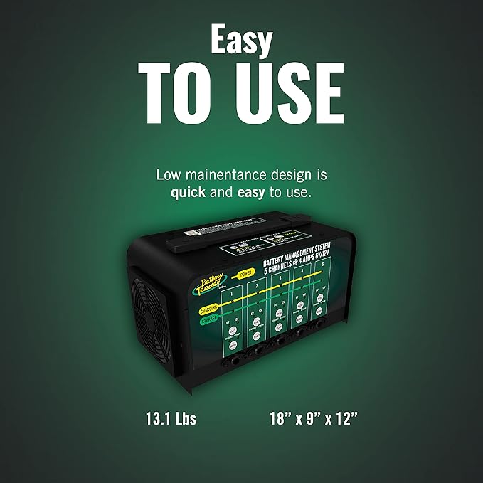 Battery Tender 5 Bank Multibank Charger - 20 AMP (4 AMPs Per Bank) - Selectable 12V / 6V - Smart and Switchable 12V Multi Battery Charger and Maintainer for Automotive and Marine - 021-0133-DL-WH