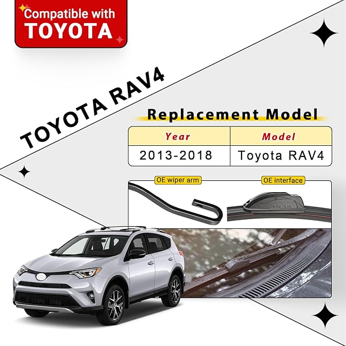 Windshield Wiper Blades Replacement for Toyota RAV4 2013 2014 2015 2016 2017 2018 Original Factory Quality Front Rear Wipers Blade Set for My Car - 26" 16" 10" (Pack of 3)