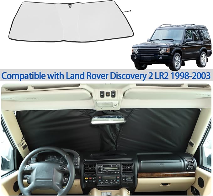 Windshield Sunshade Fit for Land Rover Discovery 2 LR2 1998-2003, Folding Car Sun Shade for Front Window, Auto Sun Protection Visors Blocks UV Rays and Keeps Vehicle Cool