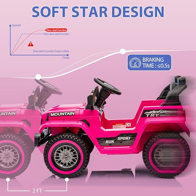 Hetoy Kids Ride On Truck Car, 12V Battery Powered Electric Car w/Parent Remote Control, Spring Suspension, 3 Speeds, LED Lights, Music & Horn, Kids Electric Vehicles Toy Gift for Boys Girls, Pink