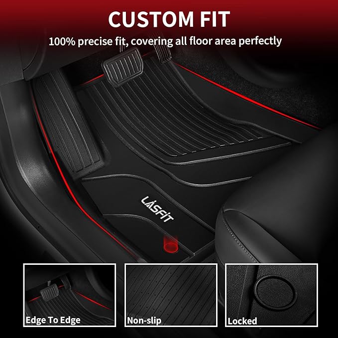 LASFIT Premium Extra Thick Floor Mats for Tesla Model 3 2020 2019 2018 2017 All Weather TPE Custom Fit Floor Liners 1st & 2nd Front & Rear Row Car Mats, Black