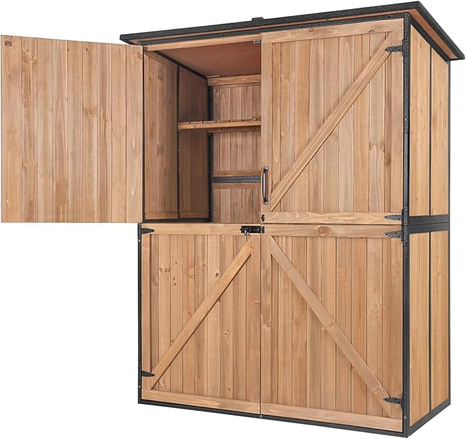 Outdoor Storage Shed with Metal Frame,Large Wooden Tool Cabinet with Adjustable Shelfs, House Garden Shed for Backyard Garden Patio Lawn