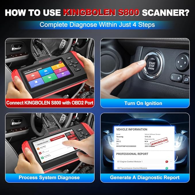 KINGBOLEN S800 OBD2 Scanner Diagnostic Tool,ABS SRS Engine at Automotriz Code Reader with 15 Resets,Oil SAS TPMS Gearbox Brake,FCA AutoAuth Automotive Scan Tool,AutoVIN,All Cars Lifetime F-Ree Update