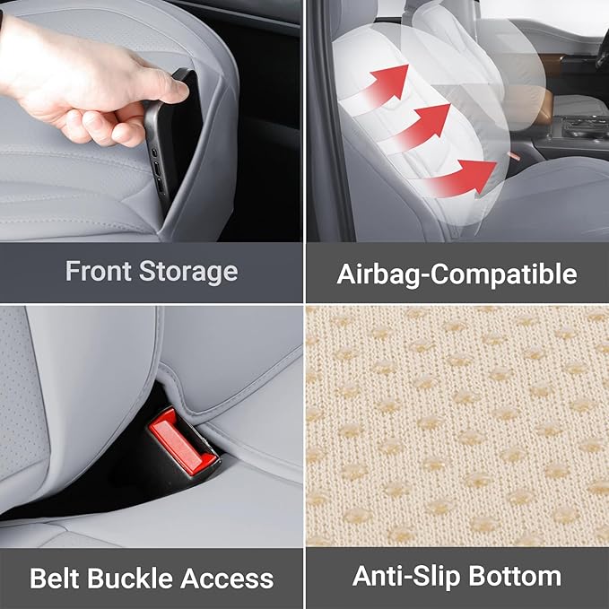 Coverland Custom Car Seat Covers Compatible with Tacoma, Santa Cruz - Premium Leather Non-Slip Memory Foam Waterproof Seat Cover Custom Interior Protector Full Set-Gray [See Size Chart-Size X58]