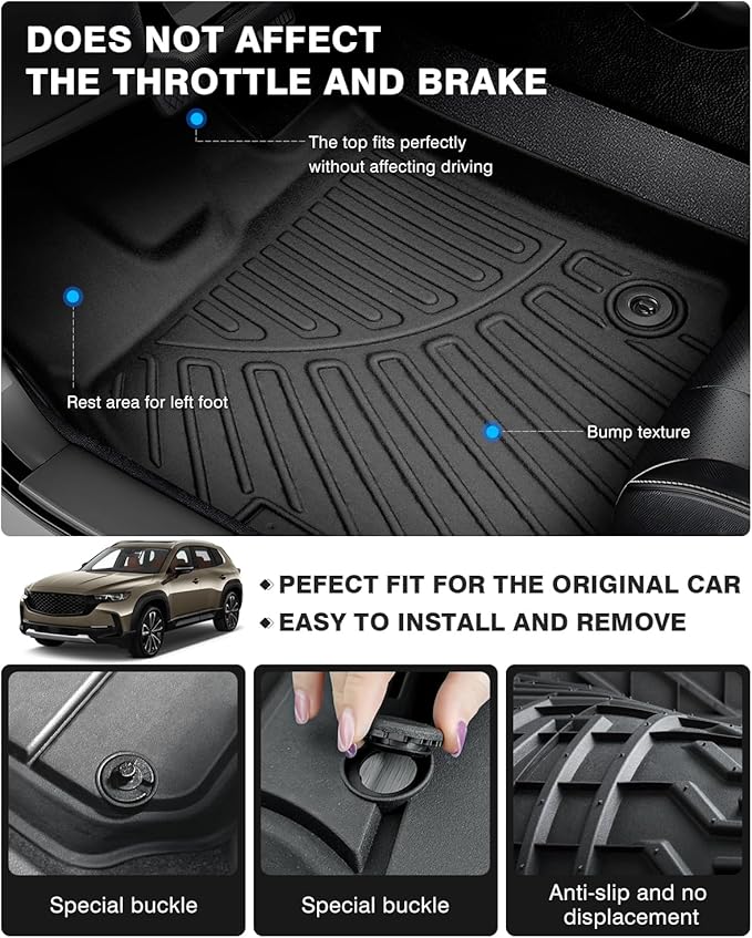 Powerty Floor Mats for 2023 2024 2025 Mazda CX50 CX-50 Accessories All Weather Floor Liner 3D TPE 1st & 2nd Row Floor Mat Heavy-Duty Floor Liners