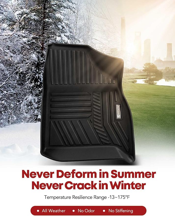 YHTAUTO Floor Mats Compatible with 2018-2024 Chevrolet Traverse 7 Seats with 2nd Row Bucket Seat, TPE All Weather Car Mats Waterproof Anti-Slip Odorless Floor Liner 1st & 2nd Row
