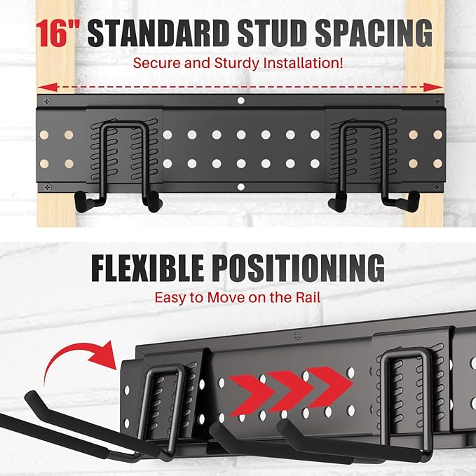 Garage Tool Organizer Wall Mount 96 inches with 18 Adjustable Heavy-Duty Hooks, Garage Organization, Garden Tool Storage Rack, Yard, and Shed, Holds Up to 750 lbs