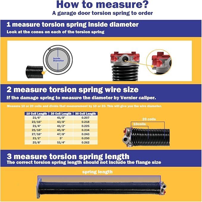 2" Garage Door Spring Pair, Garage Door Spring Replacement,Torsion Springs for Garage Door Set Includes Left Right Door Springs, with Non-Slip Winding Rods for DIY Replacement (0.250x2''x30'')