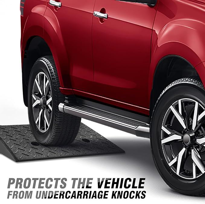 DNA MOTORING 2pcs 5.3" Rise Rubber Curb Ramp Heavy Duty Loading Driveway Ramp Threshold Ramp 19.5 in L x 13.6 in W x 5.3 in H for Loading Dock, Warehouse, Wheelchair, Motorcycles, Cars, TOOLS-00646