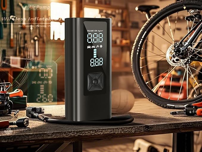 Portable Cordless Tire Inflator Air Compressor Pump for Car Motorcycle Bicycle Digital Pressure Gauge Shut Off LED Light 150PSI Fast Inflation for Tires Balls Sports Equipment