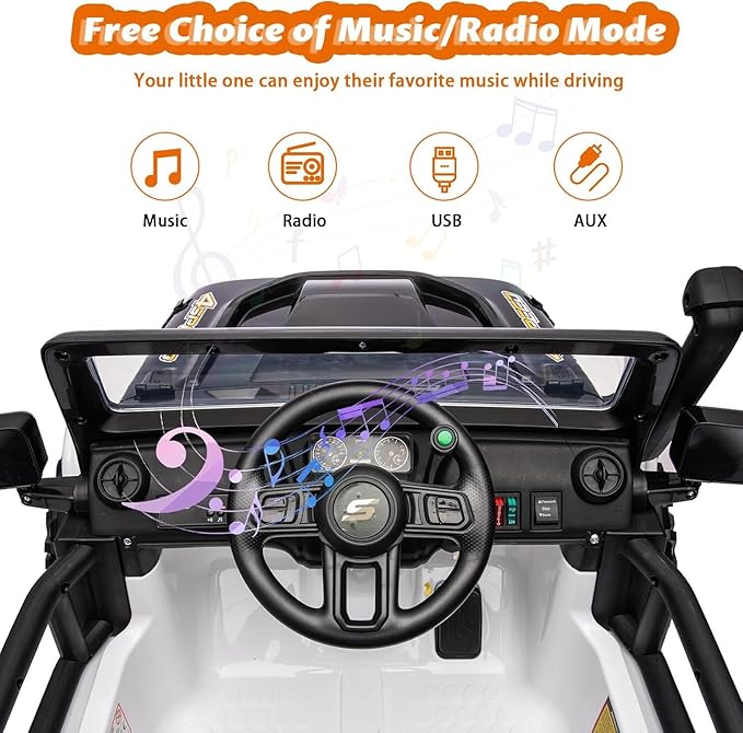 Hetoy 24V 2 Seater Ride On Car for Kids, Electric Truck with Remote Control, Ride on Truck w/ 4-Wheeler Suspension, 4x55W Powerful Engine, 4WD Battery Powered, LED Lights, Soft Braking（Black）