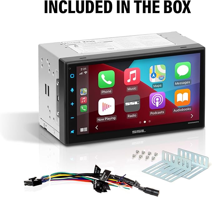 Sound Storm Laboratories DD999ACPW Wireless Apple CarPlay Android Auto Car Multimedia Player - Double-Din, 6.75 Inch Capacitive Touchscreen, Bluetooth, USB, No CD DVD Player, Multi-Color Illumination