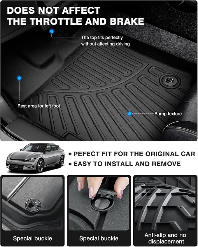 Powerty Floor Mats for 2022-2025 Kia EV6 Accessories All Weather Floor Liner 3D TPE 1st & 2nd Row Floor Mat Heavy-Duty Floor Liners
