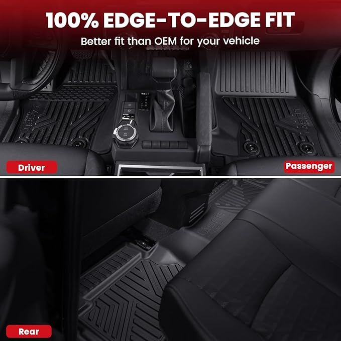 LASFIT Floor Mats for Toyota Tacoma 2024 2025 Double Cab (Only Fit Manual) All Weather Floor Liner for Tacoma TPE Custom Fit Car Mats Front&Rear 2 Row Mats,Black(Not fit Xtra Cab&Hybrid&Auto Trans)