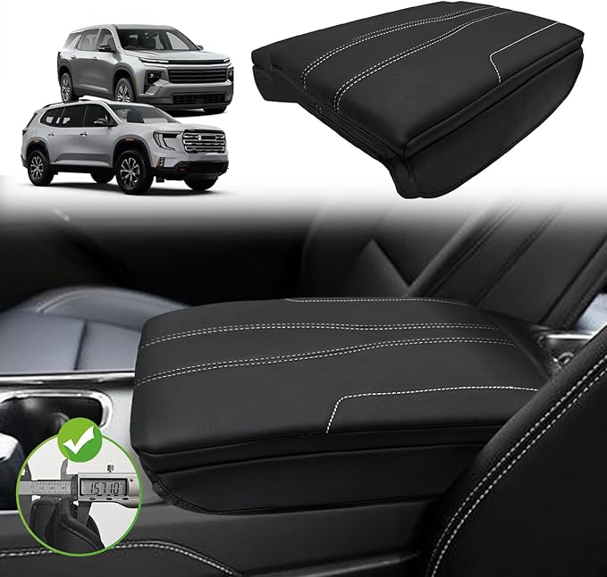 Muslogy Center Console Cover 1-Inch Extra Thick Armrest Pad Compatible with 2024 2025 GMC Acadia & Chevy Traverse&2025 Buick Enclave Arm Rest Cushion Padding Anti-Scratch Console Leather Lid Protector