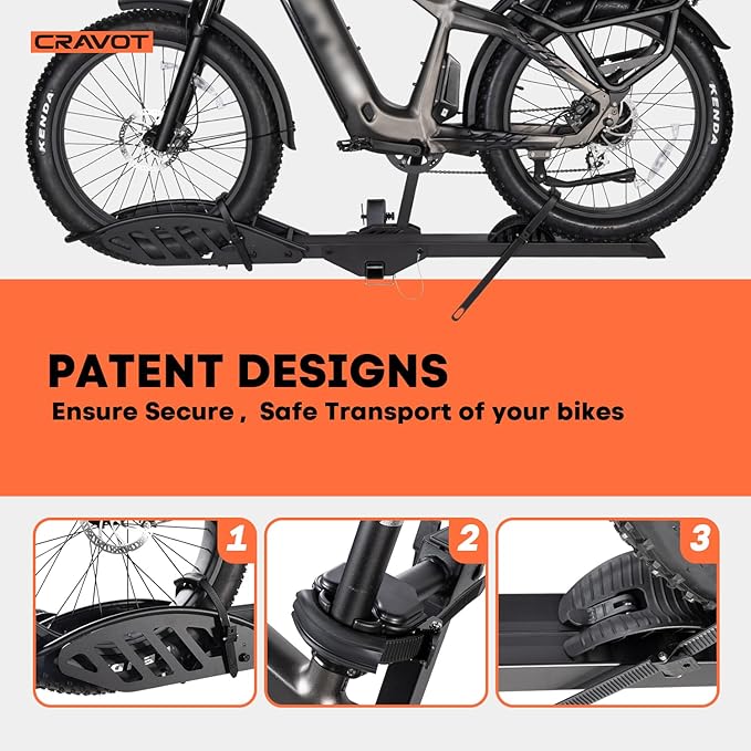 CyberRack E1 Hitch 1-EBike Rack with Ramp,100 lbs Capacity Single Mount Platform Style, Fits Up to 5-inch Fat Tire E-Bike Carrier Rack for 2inch Receiver Cars Trucks SUVs Minivans RV, Trailer