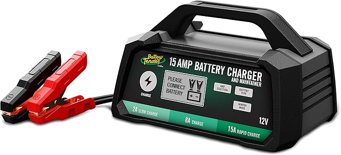 Battery Tender 15 AMP Battery Charger and Maintainer - 12V Switchable 15 AMP / 8 AMP / 2 AMP - Selectable Chemistry Standard AGM Gel - LCD Display - 022-0234-DL-WH