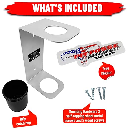 Pit Posse PP3364 Aluminum Oil Funnel Holder Storage Rack - Enclosed Trailer Garage Shop -Made in USA- Wall Mount Fluid Drain Funnel Caddy Hanger Automotive Organizer Removable Spill Free Universal Fit