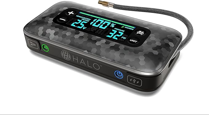 HALO Bolt Ultimate 3 Portable Car Battery Jump Starter | 130 PSI Air Compressor, 55.5Wh USB Power Bank, Large Display, Emergency Floodlight & Charger, Jumps Cars SUVs & Trucks, Inflates Tires — Specks