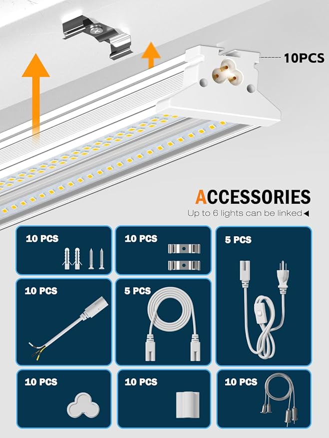 Upgrade Hanging | Surface Mount 4' Led Shop Lights for Workshop 4FT 10pack, Super Bright 10000LM 5000K 60W Linkable 4FT Led Shop Light for Workshop Garage Factory Warehouse Shop Workbench