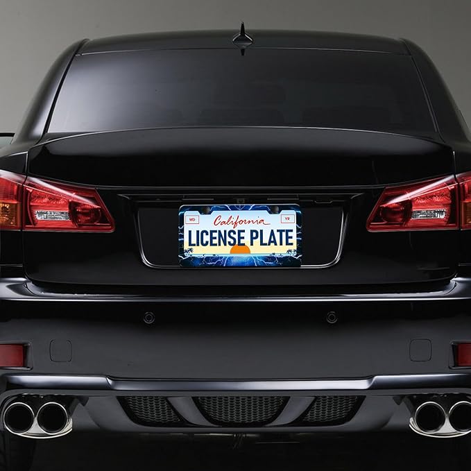 Blue Lightning License Plate Frames - 2 Pack Blue Thunder Stainless Steel License Plate Holder,Rust-Proof Waterproof Car Decorative Tag Frame with Screws Fasteners Caps