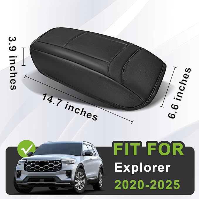 Muslogy Center Console Armrest Cover Compatible with Ford Explorer 2020-2024 2025 Comfort Armrest Pad Arm Rest Cushion Vegan Leather Protector Regular Thick