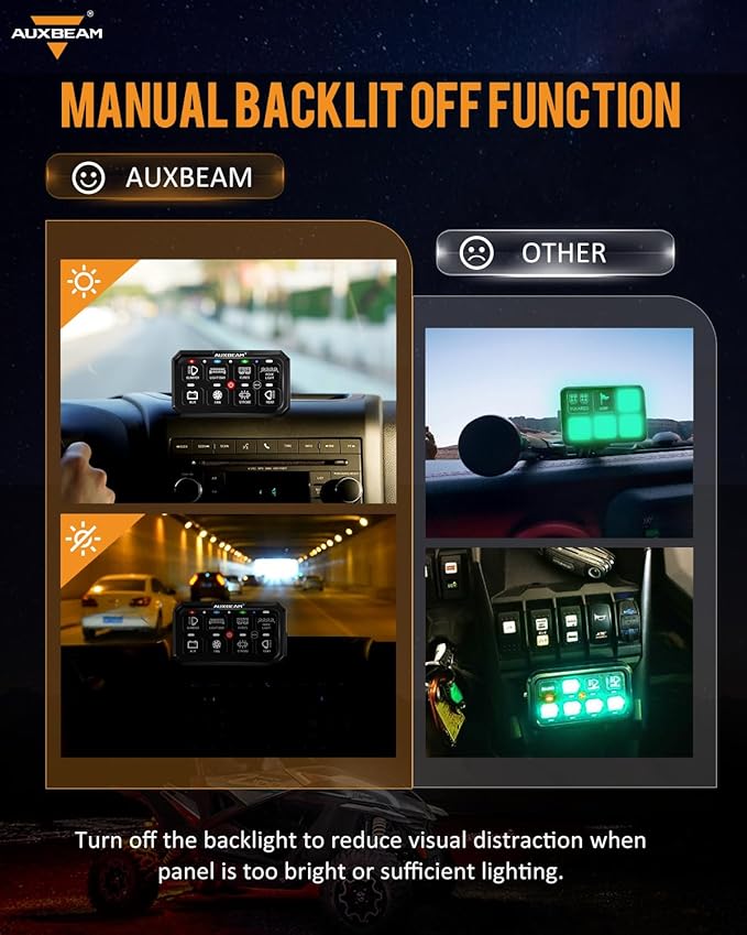 Auxbeam RGB 8 Gang Switch Panel 5.3 Inch RB80 XL with Off Backlight Toggle Momentary Pulsed Switch Pod for Truck ATV Offroad Marine Multifunction Waterproof Circuit Relay System Box, 2 Years Warranty