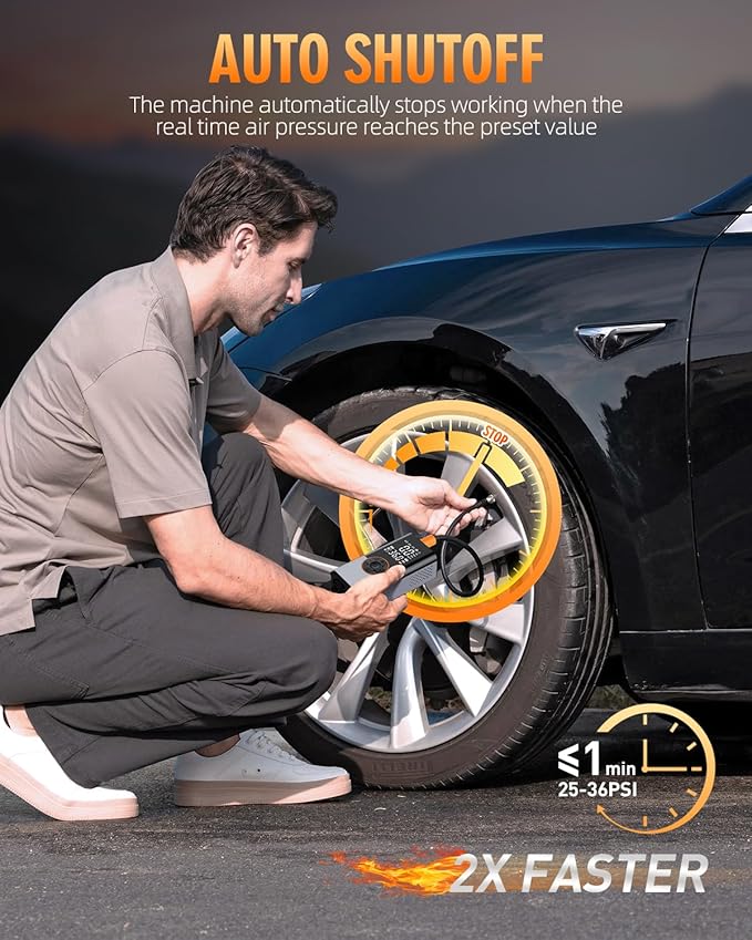 Tire Inflator Portable Air Compressor, 150PSI & 2X Faster Air Compressor with Digital Pressure Gauge, Portable Air Pump for Car, Motorcycle, Bicycle and Ball