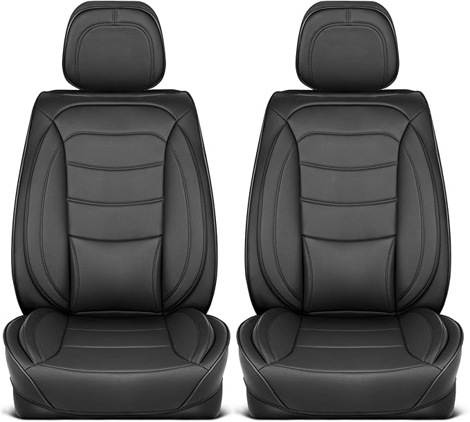 Elite Edition Faux Leather Seat Covers for Cars, Trucks, & SUV - 2 Black Car Seat Covers for Front Seats - Universal Fit Car Accessories Automotive Interior Cover Protector for Most Vehicles