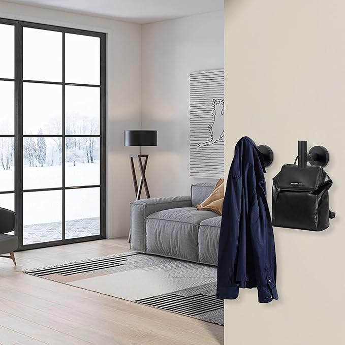NearMoon Bath Towel Hooks- SUS 304 Stainless Steel Robe Hook Holder, Heavy Duty Coat Hook for Bathroom Livingroom Hotel Kitchen Garage, Wall Mounted (Matte Black, 4 Pack)