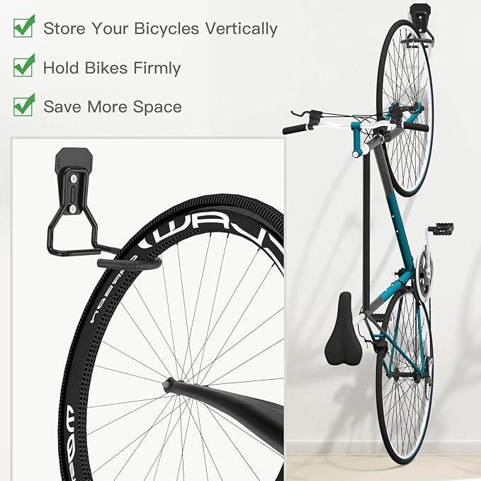 Bike Wall Mount with Fixed Hook, [4 Pack] Heavy Duty Bike Storage Rack, Bike Rack Vertical Stand for Garage - Easily Hang/Detach - with Screws Iron Bike Hanger Brackets