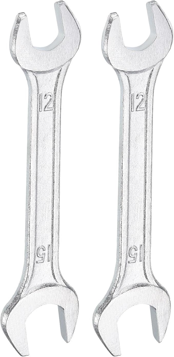 HARFINGTON 2pcs Double Open End Wrench 12mm x 15mm Metric 15 Degree Offset Angle Small Flat Head Wrench Galvanizing Open Ended Spanner for Automotive Repair Furniture Assembly