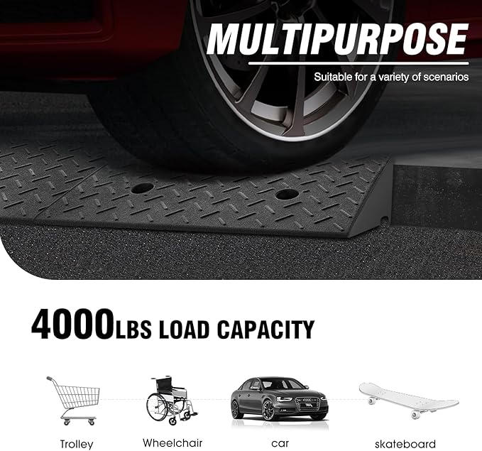 DNA MOTORING 6.9" Rise Rubber Curb Ramp Heavy Duty Loading Driveway Ramp Threshold Ramp 39 in L x 19.5 in W x 6.9 in H for Loading Dock, Warehouse, Wheelchair, Motorcycles, Cars, TOOLS-00653