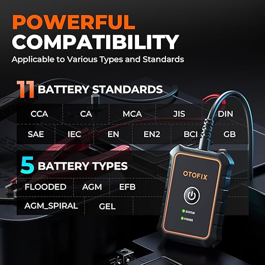 OTOFIX Car Battery Tester BT1 Lite, 6V 12V 100-2000 CCA Car Battery Analyzer, Auto Cranking Charging System Test Scan Tool, Battery Load Test,Use with D1/D1 Lite/D1 PROS/D1 MAX/IM1/IM2/Ultra