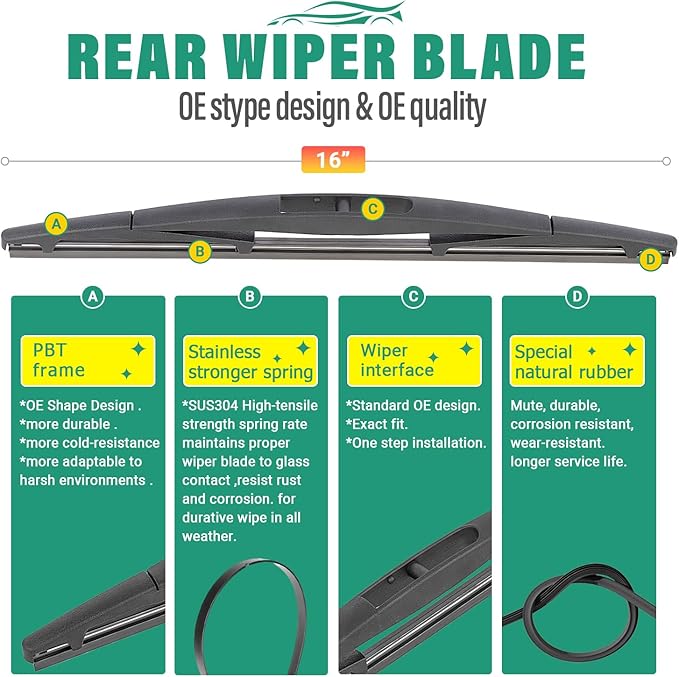 26" 20" 16" Windshield Wiper Blades Replacement for Acura MDX 2022 2023 2024 2025 Premium All Weather Front Rear Wipers Set - OEM Quality (Pack of 3)