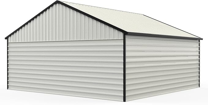 23 x 22 Metal Shed, Metal Garage Building with Side Entry Door, Prefab Double Garage Shed, Large Sheds & Outdoor Storage, Car Shed for Truck, Tool, Lawnmower, Cream