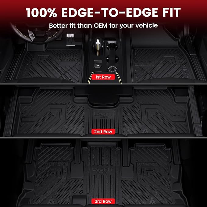 LASFIT Floor Mats&Trunk Mat for Toyota Highlander 2014-2019(Not for Hybrid), All Weather TPE Mats Floor Liner for Highlander LE/Limited/SE/XLE, Black(Not fit 2nd Row Bench Seating).