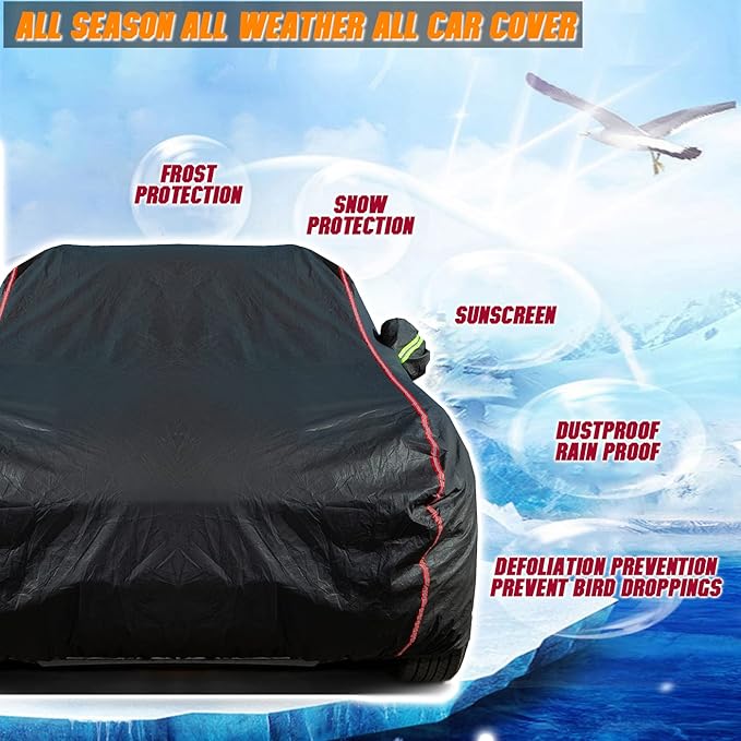 Breathable New Material, Waterproof Car Cover, Locks and Zipper Doors, Sunscreen Waterproof UV Prevention Snowproof Wind and Windproof,Suitable for Indoor Outdoor,for Sedan (Up to 181")