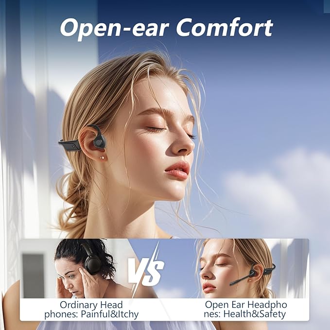 BANIGIPA Bluetooth Headset with Microphone, Open Ear Headphones with Mic, Noise Cancelling Bluetooth Headphones for Phone Computer, Wireless Headset Multipoint Connection & Mute Button for Working-16H