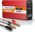 500W Power Inverter DC 12V to 110V/120V AC Car Inverter with 2 x 3.0A USB Ports and Dual AC Outlet, Equipped with 1 Cigarette Lighter and 2 Battery Clamps for Road Trip and Camping