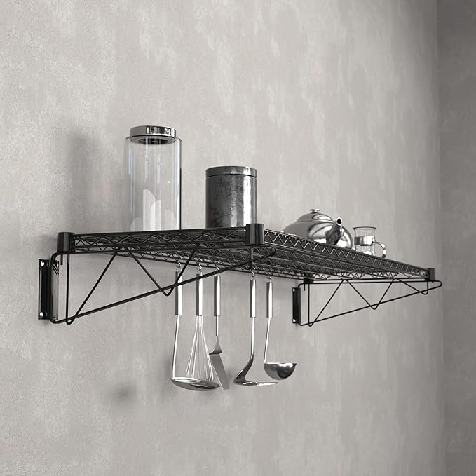 18" x 60" Black Epoxy Wire Wall Mount Shelf