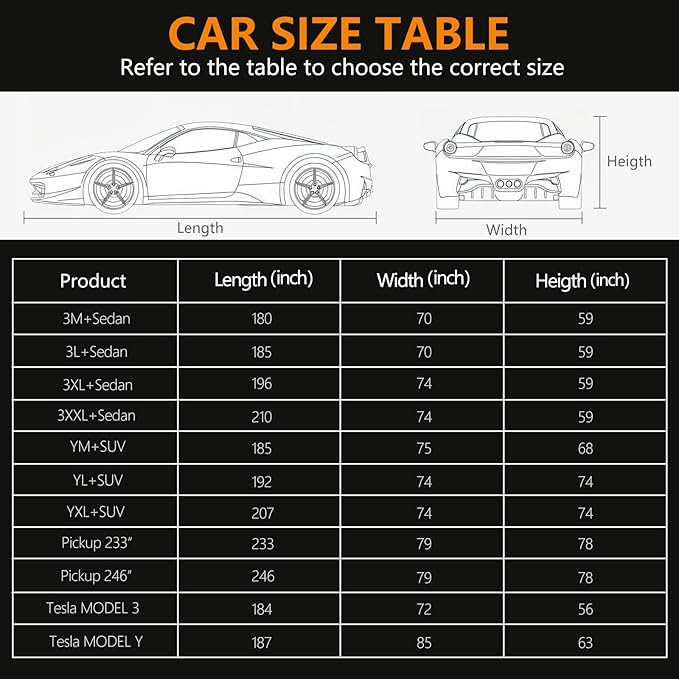 Car Cover Waterproof All Weather,6 Layers Car Covers for Automobiles, Full Exterior Cover with Zipper, Outdoor Car Cover Sun UV Rain Snow Wind Protection, Fit for 185"(185*70*59 inch)Sedan