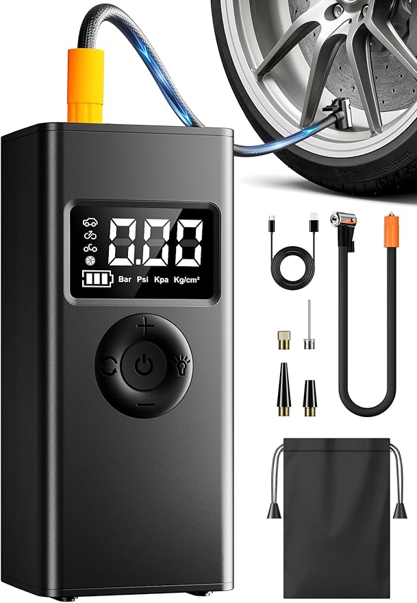 Tire Inflator Portable Air Compressor, 160PSI Air Pump for Car Tires with Digital Pressure Gauge, LED Light and Auto Shut-Off Function, for Car/Motorcycle/Bike/Ball