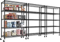 PrimeZone 3 Packs 36" W x 16" D x 79" H Wire Storage Shelves with Wheels, 5 Tier NSF Certified Heavy Duty Adjustable Kitchen Shelving Unit, Pantry Organizer Rack Rolling Metal Shelf for Garage Closet