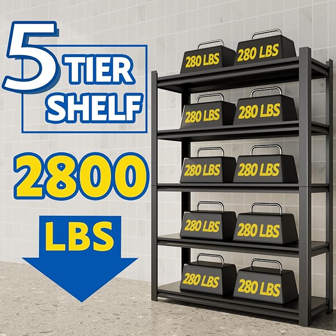 72''H Garage Shelving Heavy Duty, 2800LBS Storage Shelves, 5-Tier Adjustable Metal Shelve Storage Shelf Rack, Industrial Shelving Unit for Garage, Warehouse, Basement (59" W x 19.7" D x 72" H)