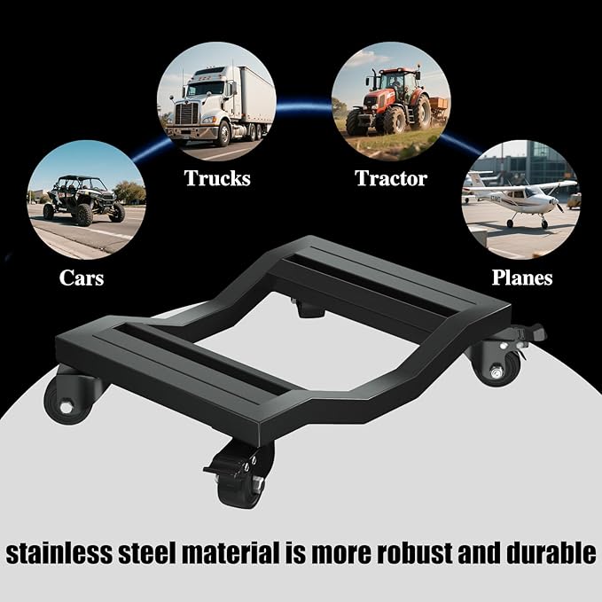 I'EZONK Industrial Stainless Steel Car Dolly Set of 4-6,800lb/3,084kg Capacity | Pro Vehicle Mover w/Locking Brakes | U-Shaped Design for Cars/SUVs/Trucks & Trailers
